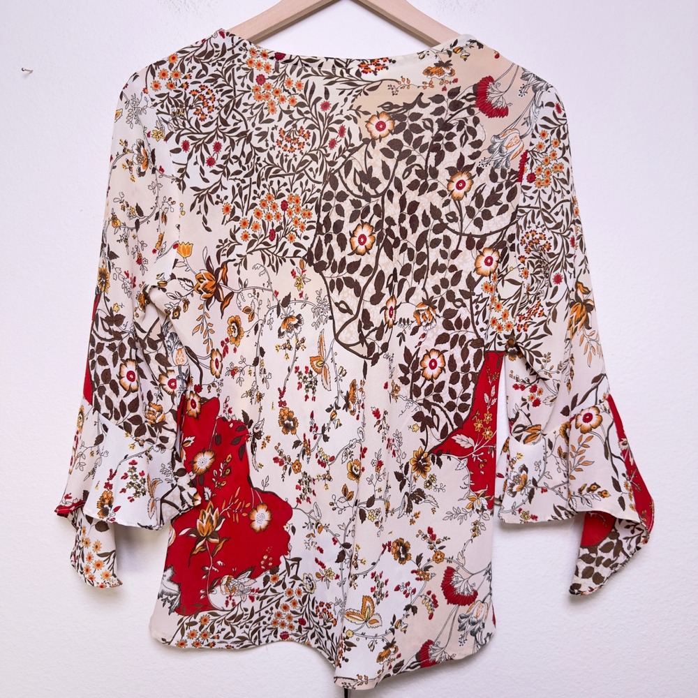 VTG‎ 90s Women Fairy Grunge Boho Top Large Patchwork Western Bell Flare Sleeve - Picture 6 of 12